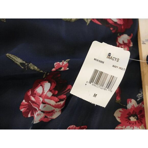 CRYSTAL DOLL Juniors' Printed Tiered Fit & Flare Short Sleeve Blue  Chiffon Dres - Picture 5 of 8